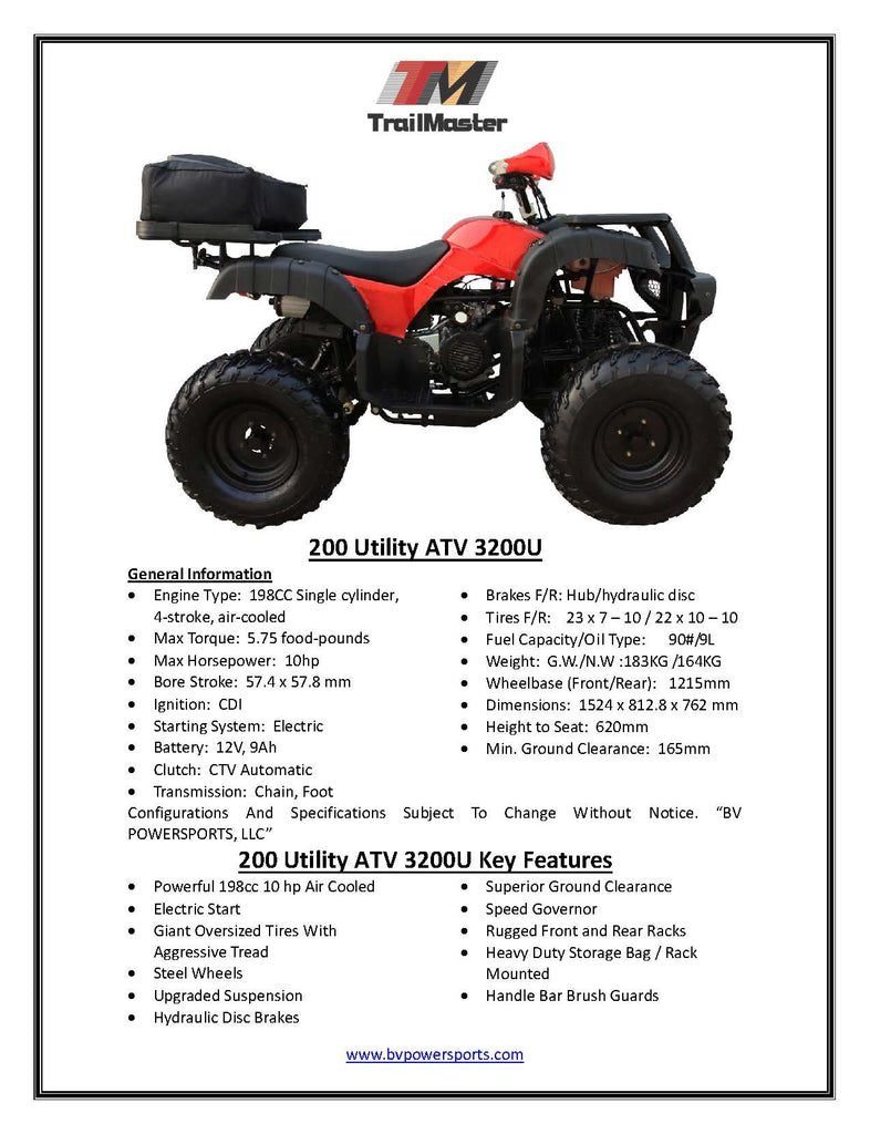 Coolster ATV 3200U 168cc Ranch-Style Adult ATV, Automatic with Reverse, Electric Start - Image 7